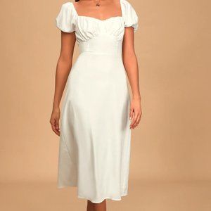 Lulus Dream Of Love White Puff Sleeve Smocked Midi Dress